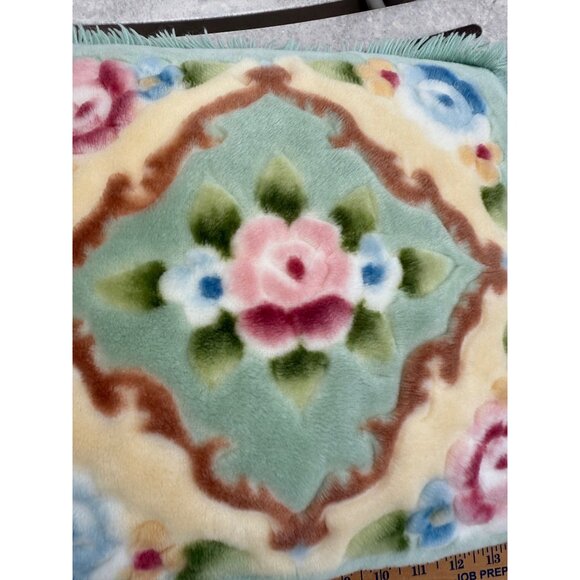 Vtg plush Floral Accent Pillow Fringe Texture Zipper 15x 15 Grannycore cottage - Picture 8 of 10